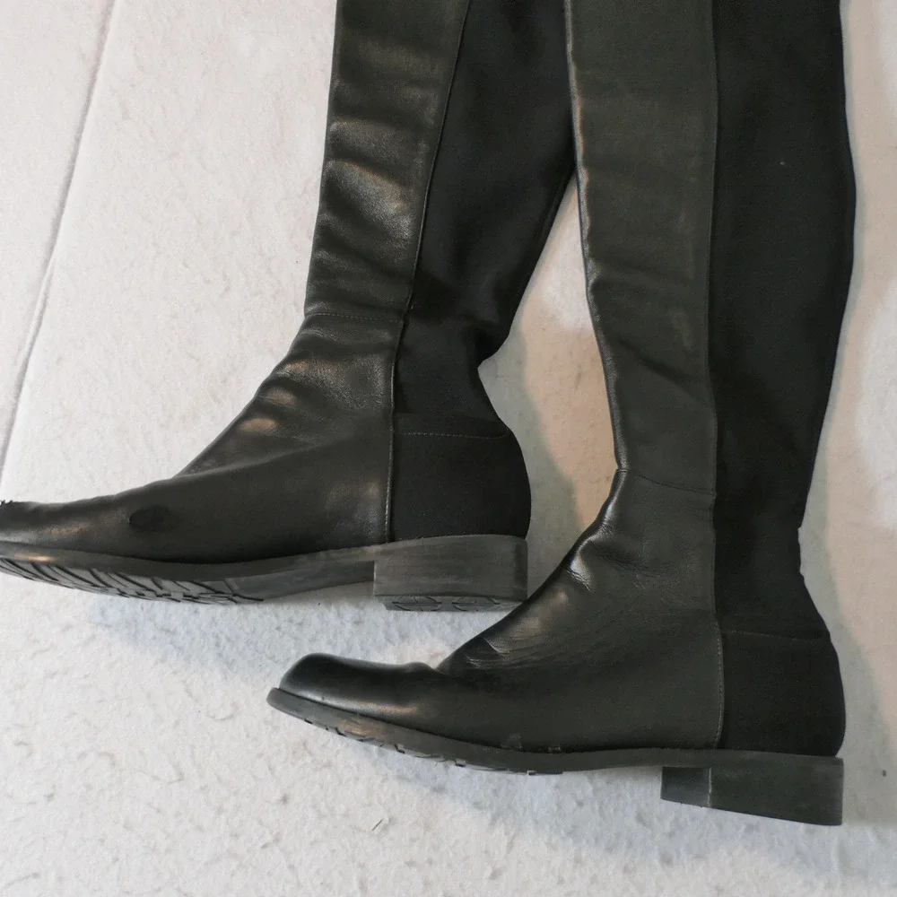 Stuart Weitzman Women Boots 6.5 Black Leather 5050 Over The Knee Minimalist